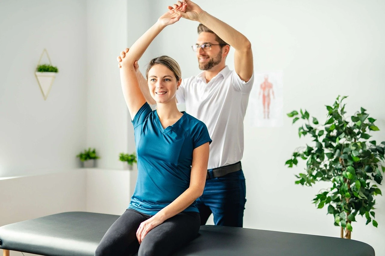 A patient doing exercises in physical therapy.
