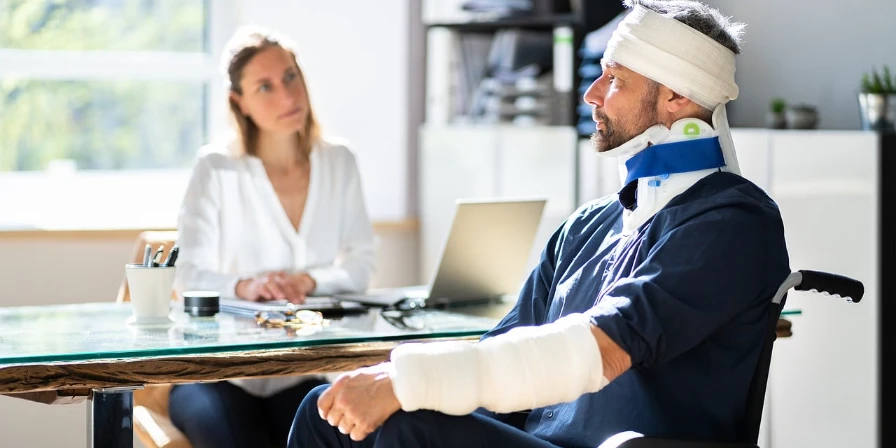 An injured man speaking with his attorney.