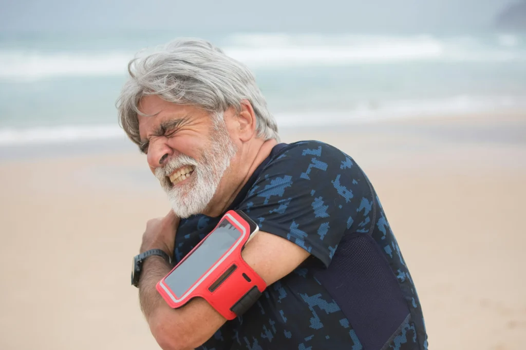 A man with an injured shoulder.